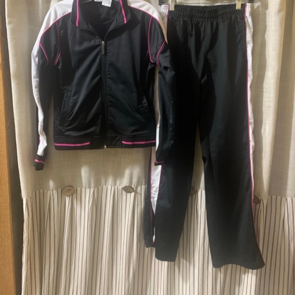 Athletic Works Two Piece Black and Pink Athletic Track Suit/Jogging Suit
